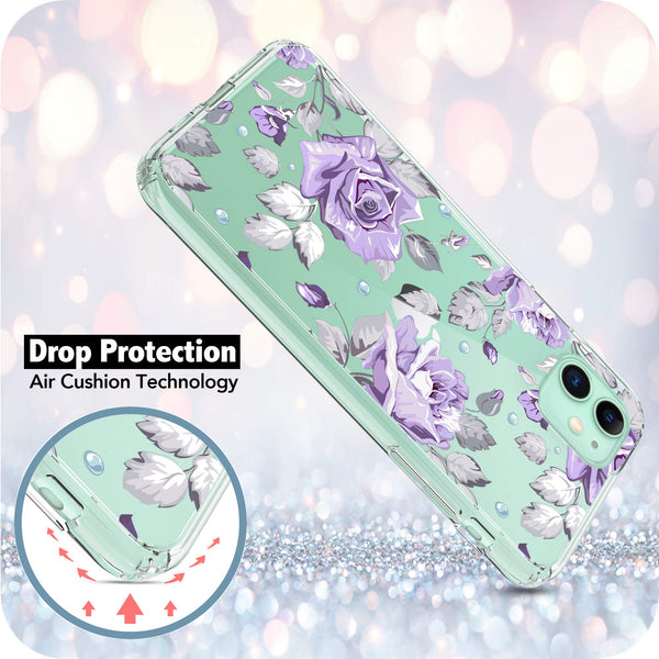 iPhone 11 Case, Anti-Scratch Clear Case - Purple Rose Floral