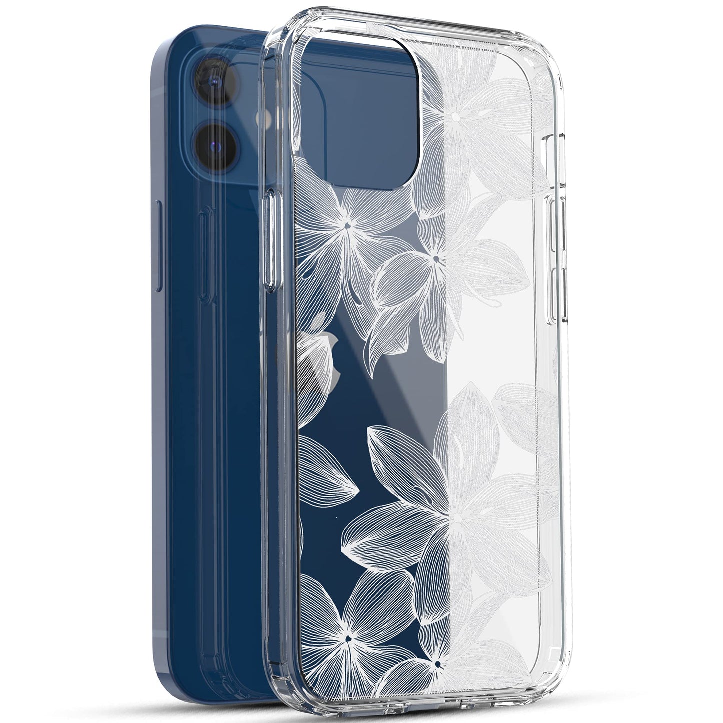 iPhone 12 Mini Case, Anti-Scratch Clear Case - White Flower