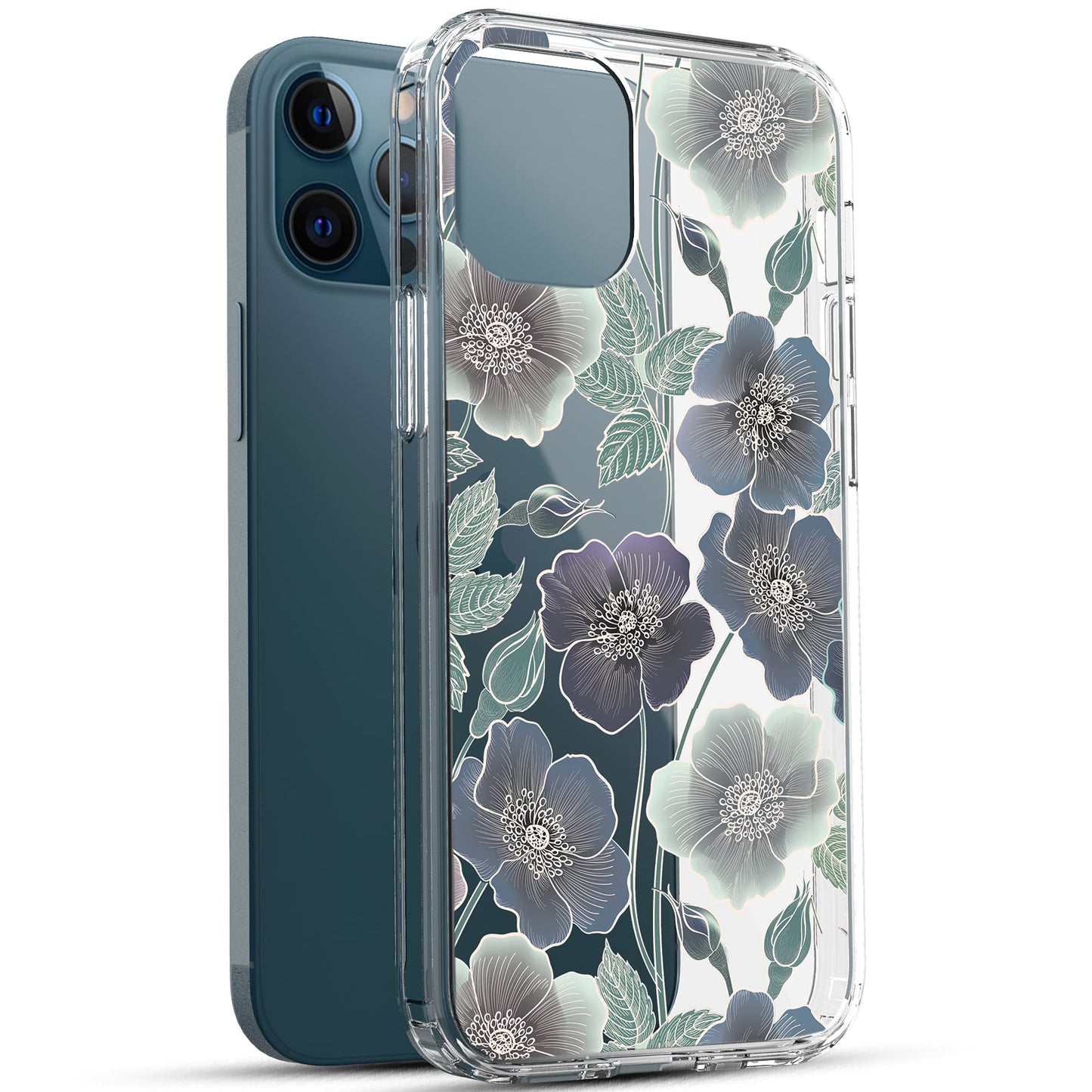 iPhone 12 / iPhone 12 Pro Case, Anti-Scratch Clear Case - Blue Flowers