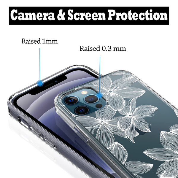 iPhone 12 Pro Max Case, Anti-Scratch Clear Case - White Flowers