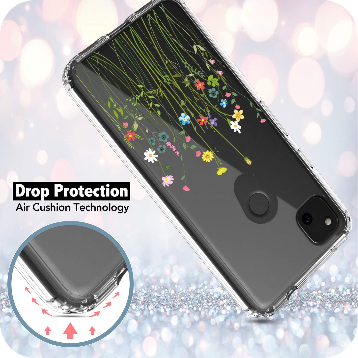 Google Pixel 4A Case, Anti-Scratch Clear Case - Floral