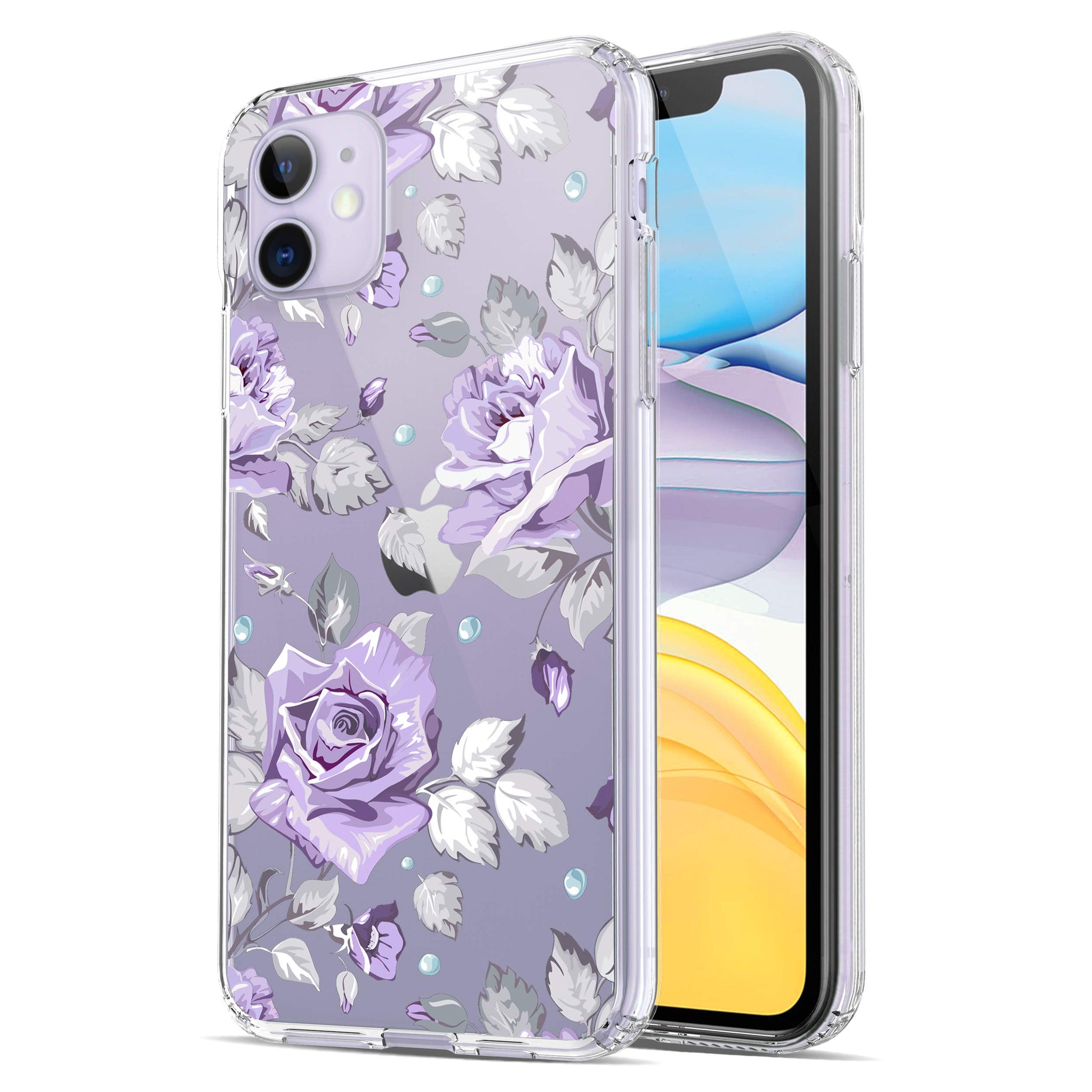 iPhone 11 Case, Anti-Scratch Clear Case - Purple Rose Floral