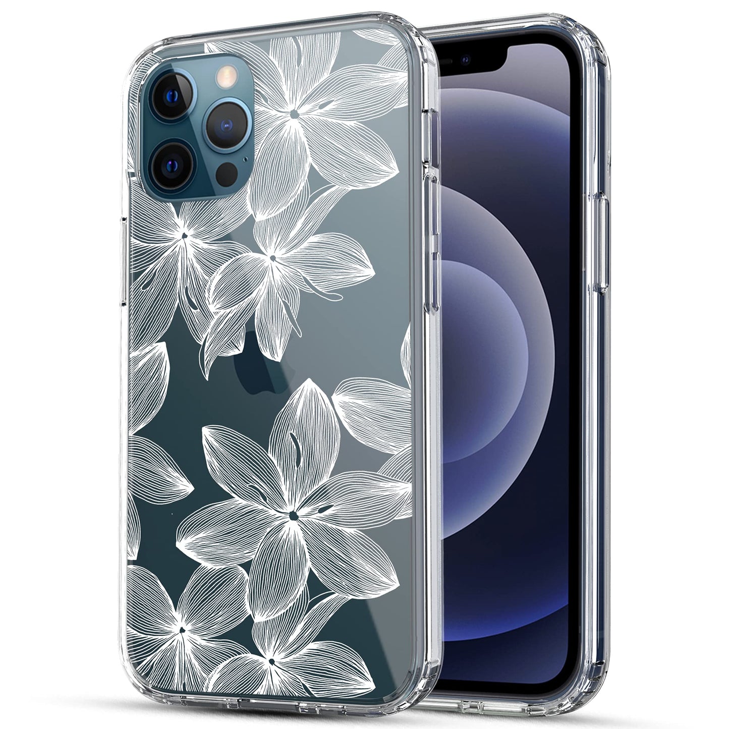 iPhone 12 Pro Max Case, Anti-Scratch Clear Case - White Flowers