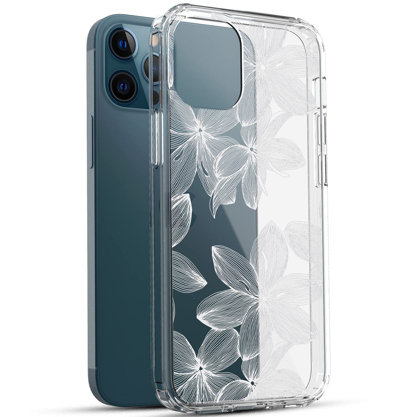 iPhone 12 Pro Max Case, Anti-Scratch Clear Case - White Flowers