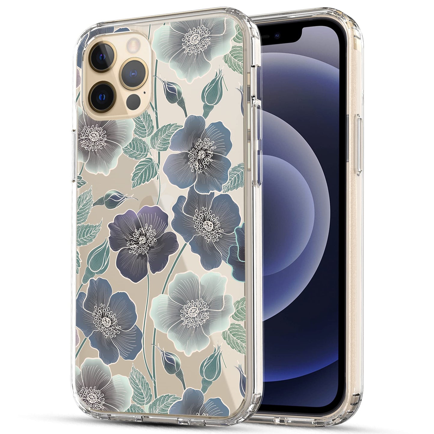 iPhone 12 / iPhone 12 Pro Case, Anti-Scratch Clear Case - Blue Flowers