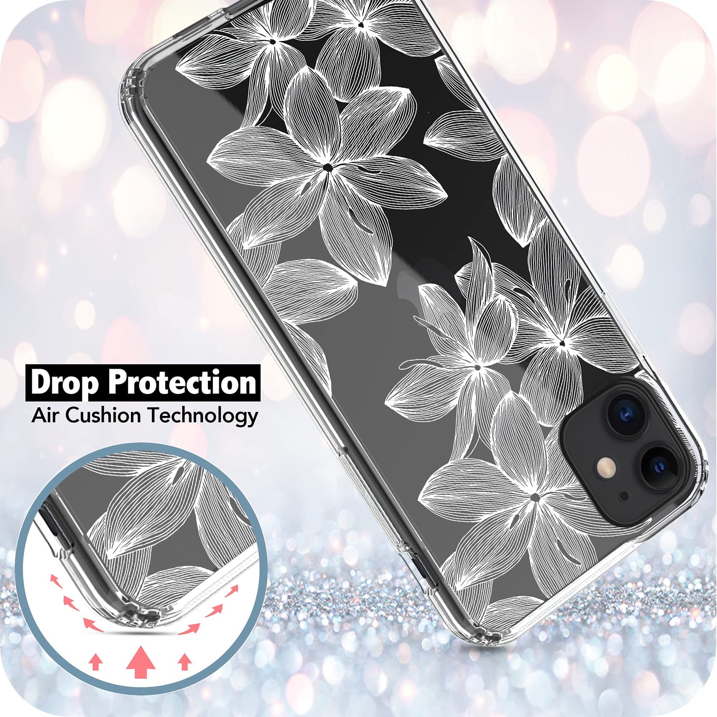 iPhone 11 Case, Anti-Scratch Clear Case - White Flowers