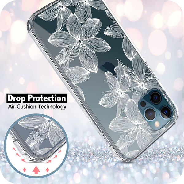 iPhone 12 Pro Max Case, Anti-Scratch Clear Case - White Flowers