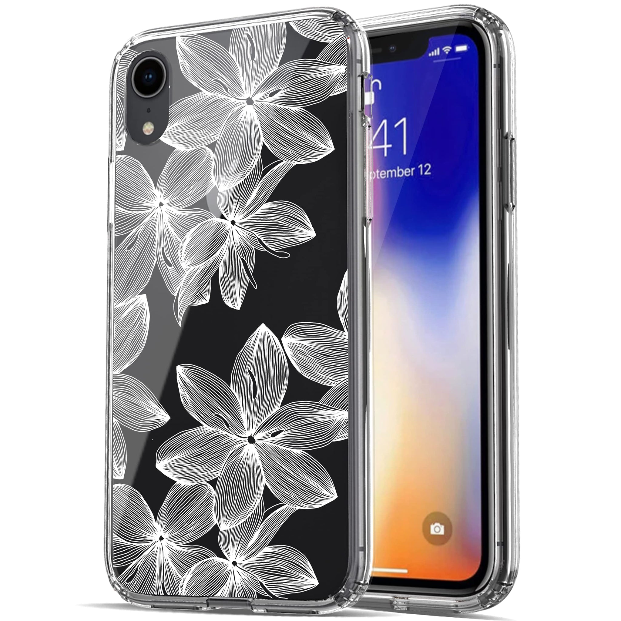 iPhone XR Case, Anti-Scratch Clear Case - White Flowers