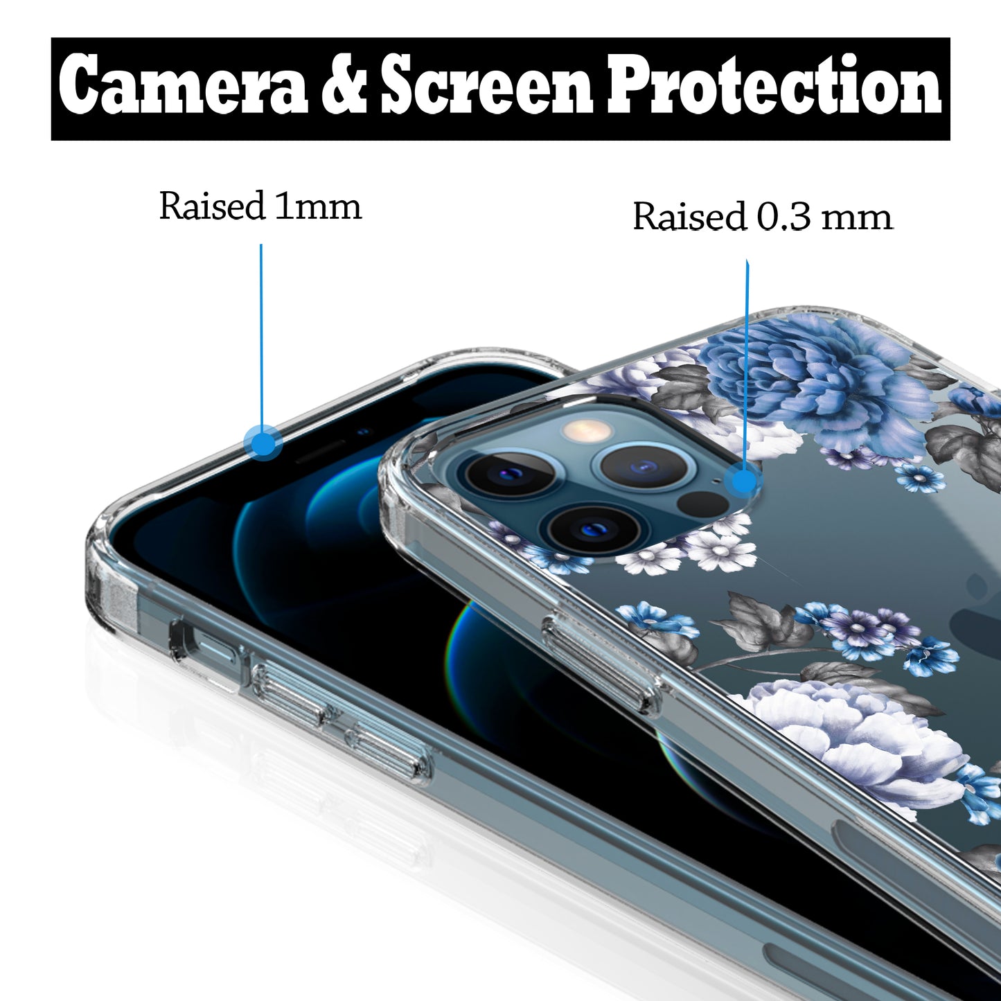 iPhone 12 / iPhone 12 Pro Case, Anti-Scratch Clear Case - Blue Roses