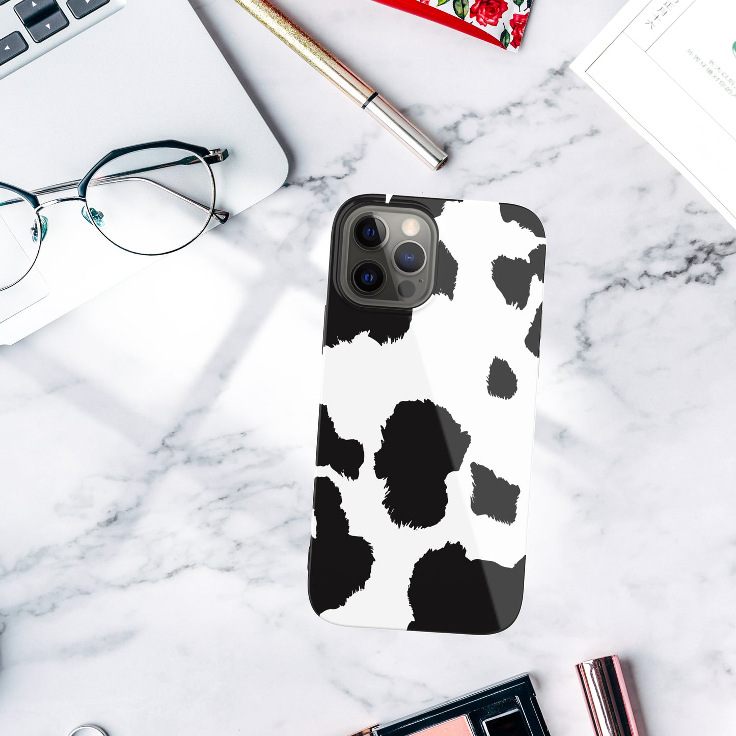 iPhone 12 / iPhone 12 Pro Case, Ultra Slim Glossy Shockproof Scratch-Proof Case - Cow Print