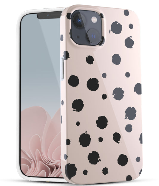 iPhone 13 Case, Ultra Slim Glossy Shockproof Scratch-Proof Case - Vanilla Black Polka Dots