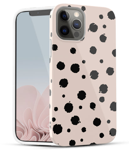 iPhone 12 / iPhone 12 Pro Case, Ultra Slim Glossy Shockproof Scratch-Proof Case - Vanilla Black Polka Dots