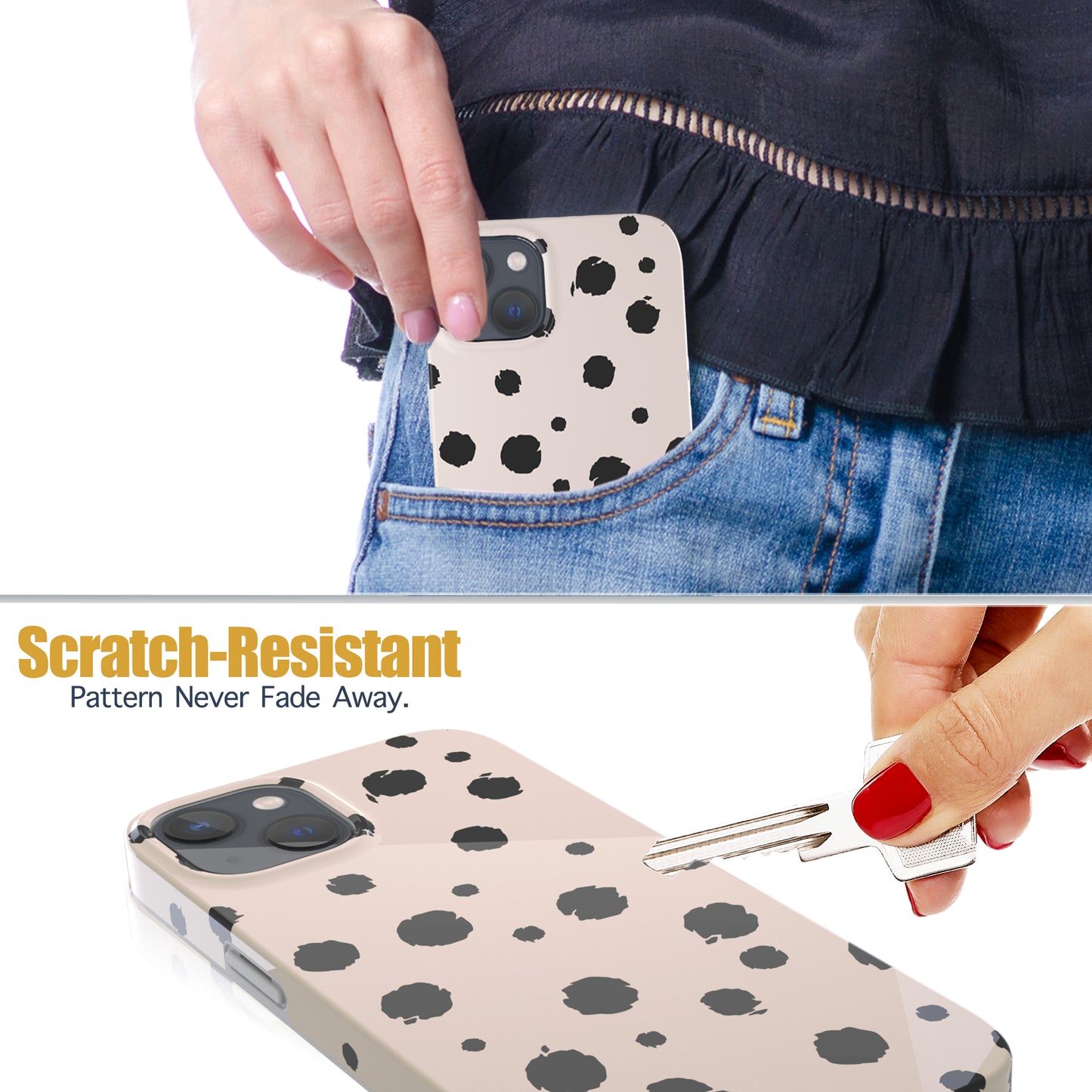 iPhone 13 Case, Ultra Slim Glossy Shockproof Scratch-Proof Case - Vanilla Black Polka Dots