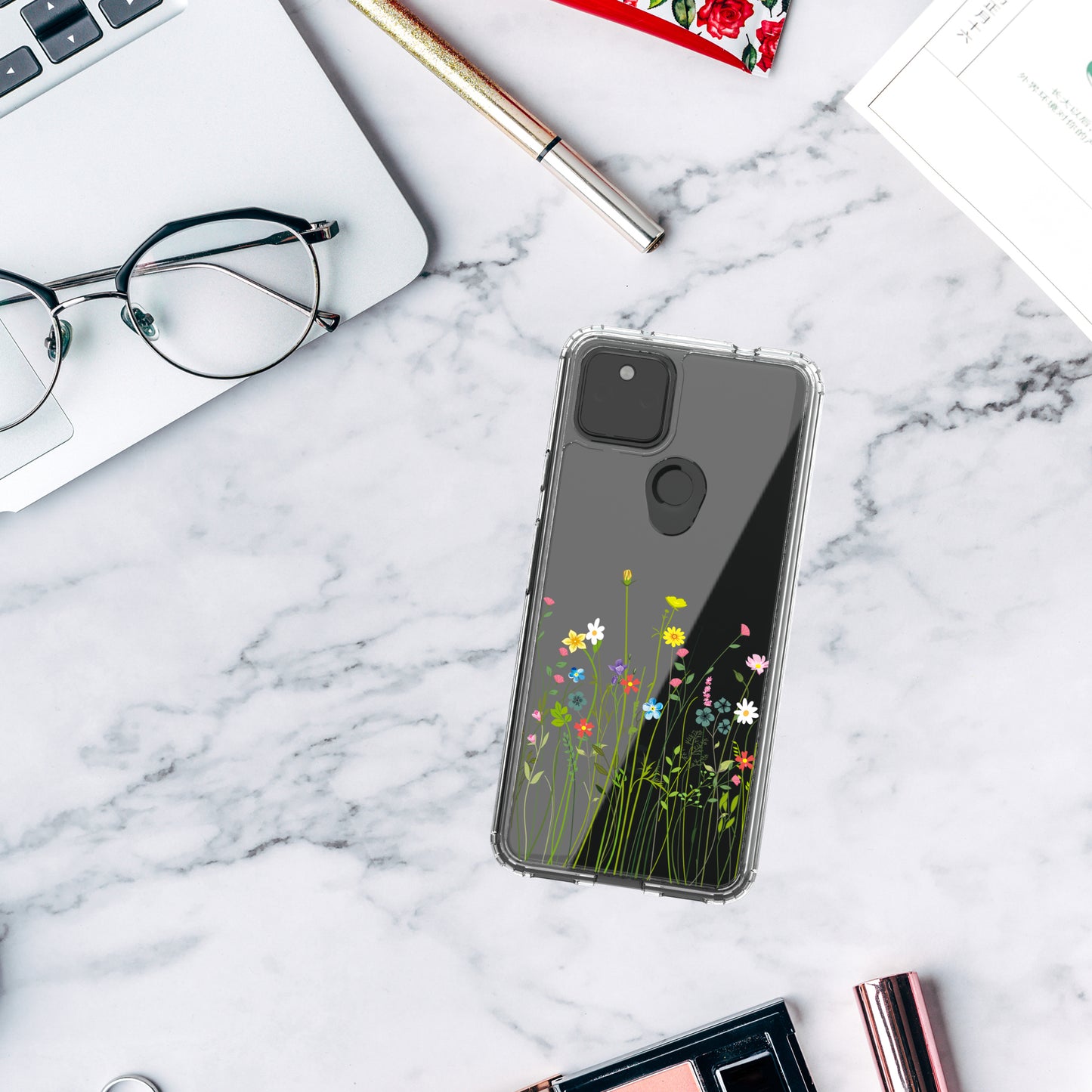 Google Pixel 5A Case, Anti-Scratch Clear Case - Floral