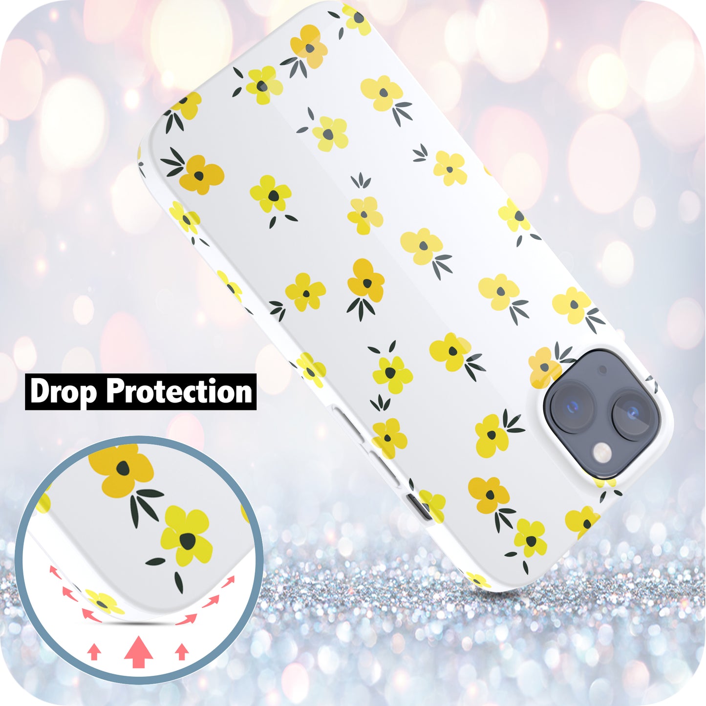 iPhone 13 Case, Ultra Slim Glossy Shockproof Scratch-Proof Case - Little Yellow Daisy Flower