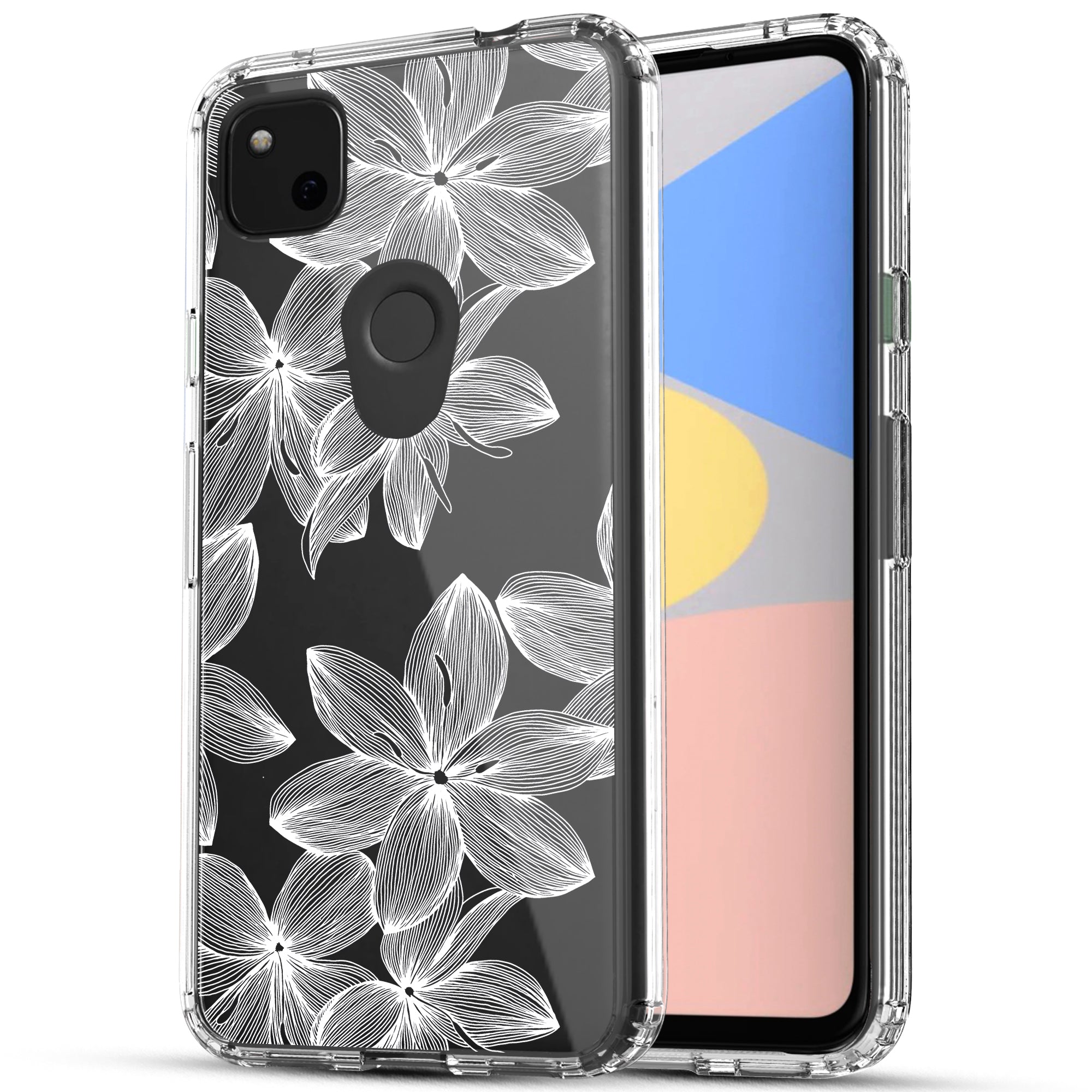 Google Pixel 4A Case, Anti-Scratch Clear Case - White Flowers
