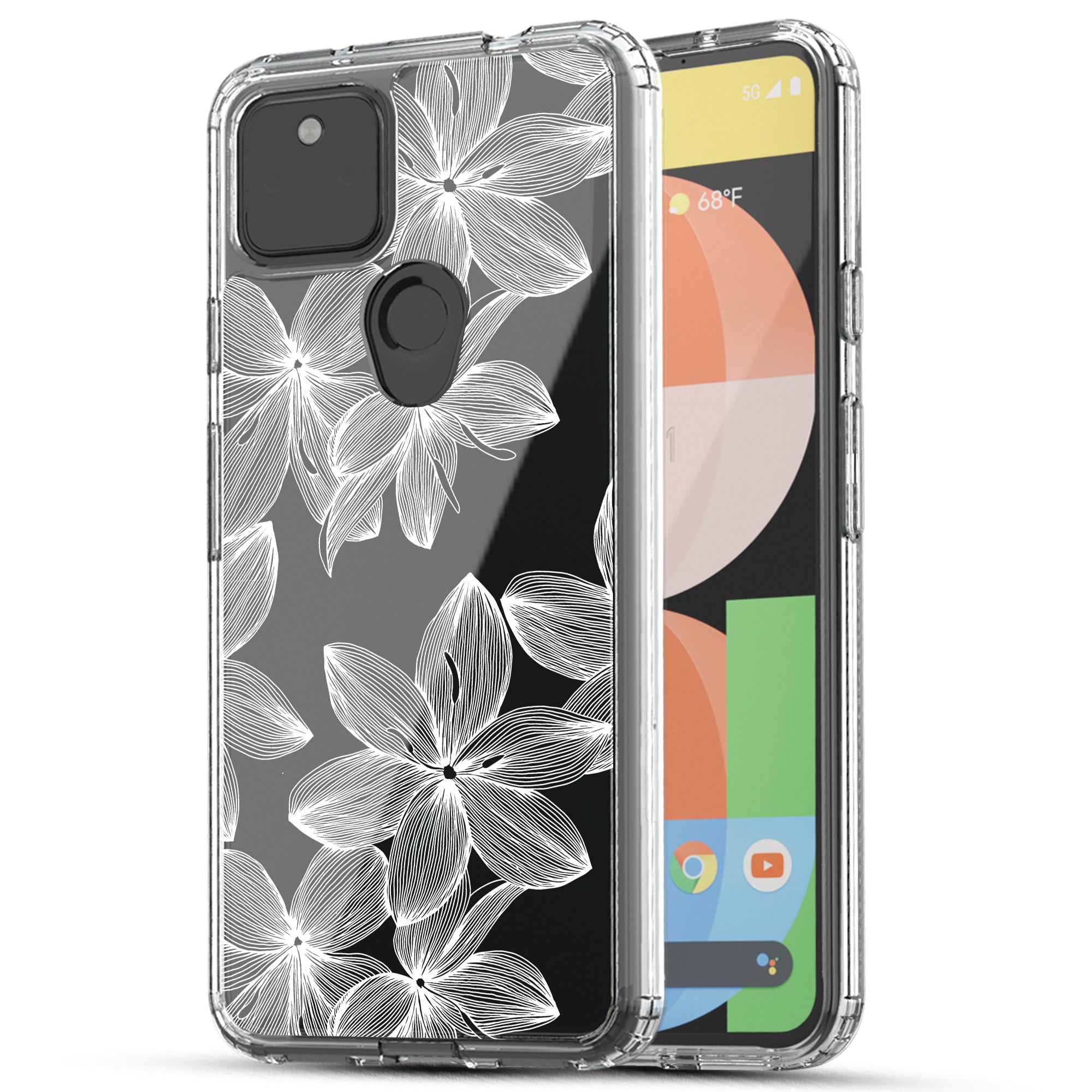 Google Pixel 5A Case, Anti-Scratch Clear Case - White Flowers