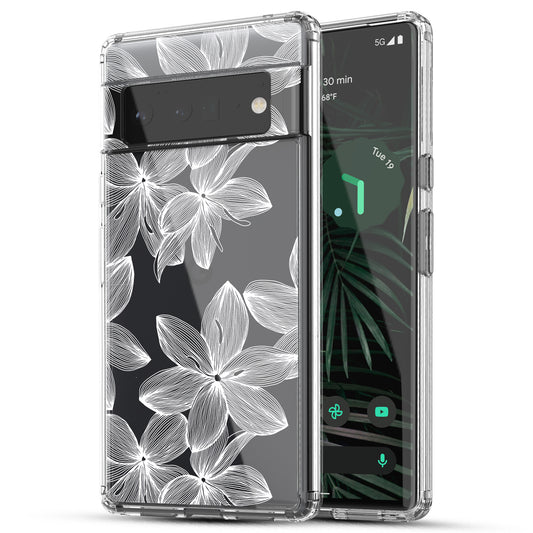 Google Pixel 6 Case, Anti-Scratch Clear Case - White Flower