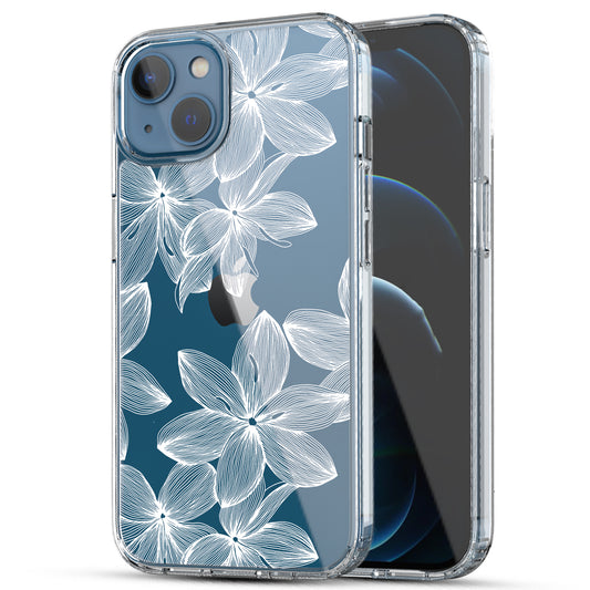 iPhone 13 Case, Anti-Scratch Clear Case - White Flower