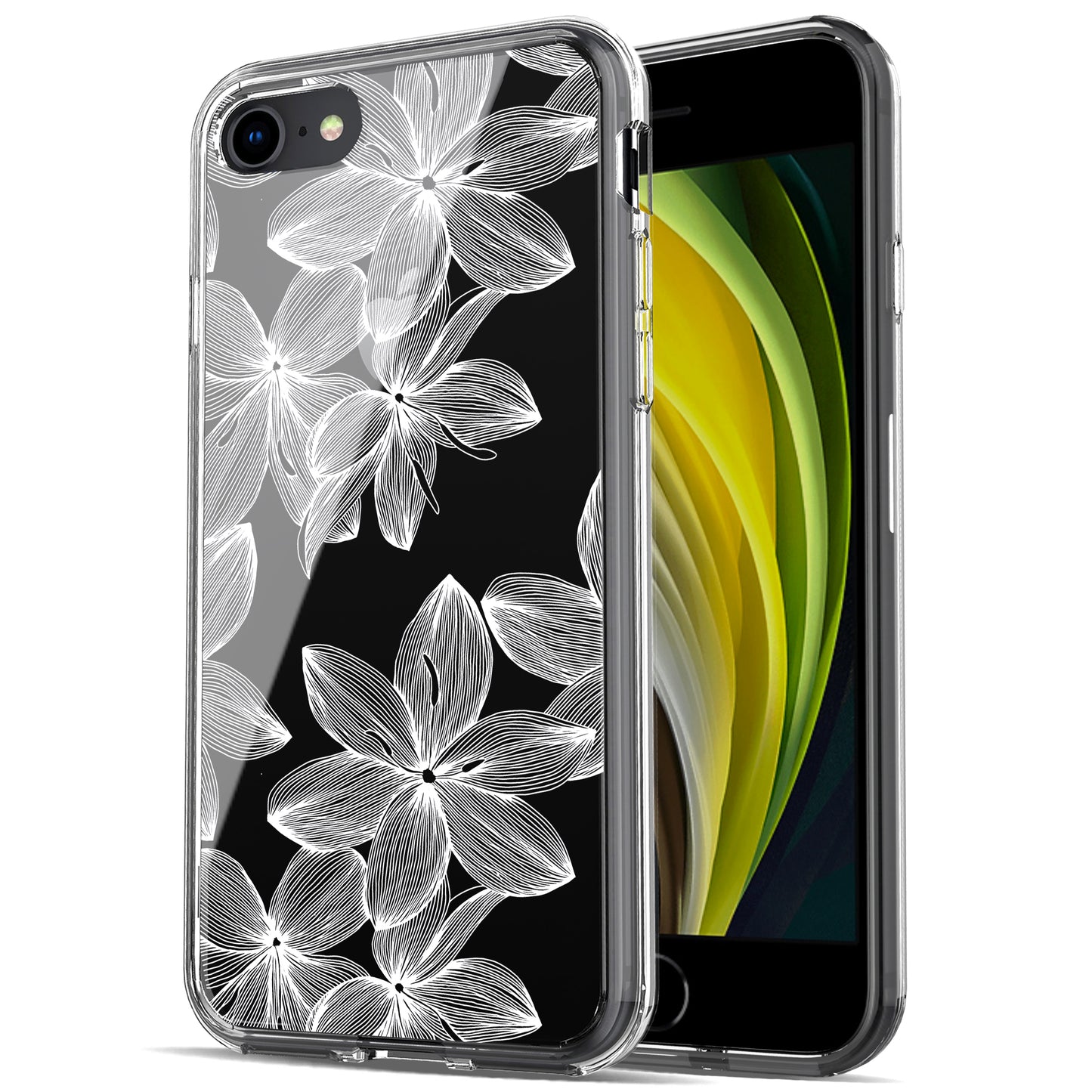 iPhone SE 2022/ SE 2020/ iPhone 8/ iPhone 7 Case, Anti-Scratch Clear Case - White Flower