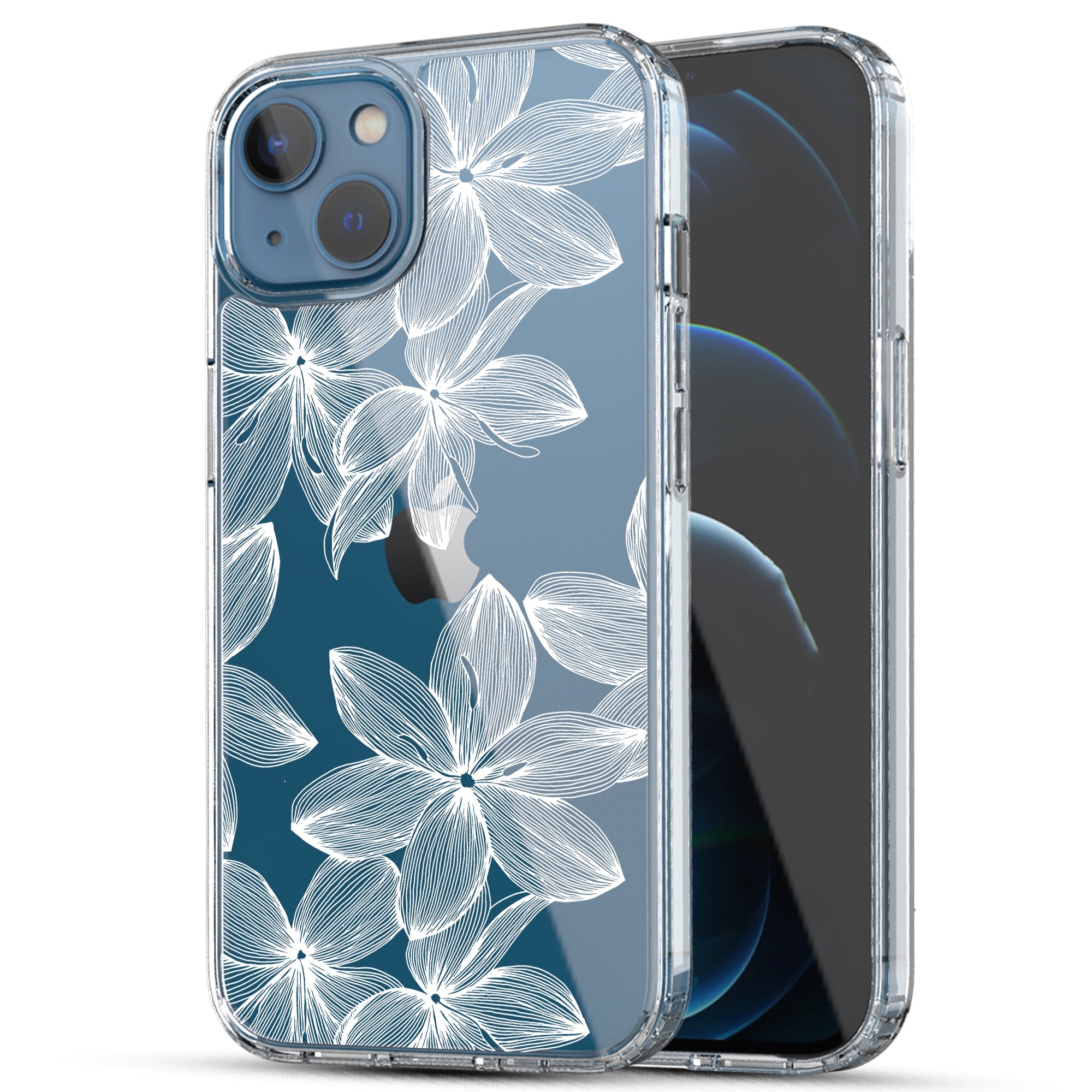 iPhone 13 Mini Case, Anti-Scratch Clear Case - White Flower
