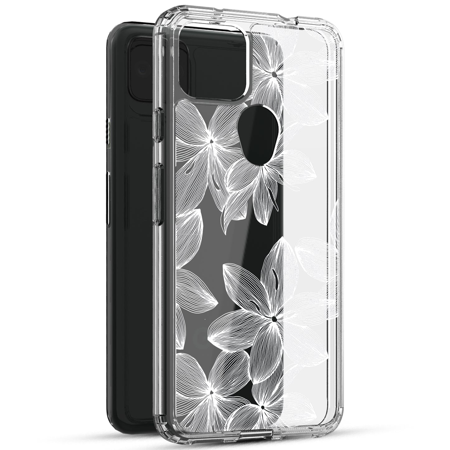 Google Pixel 5A Case, Anti-Scratch Clear Case - White Flowers