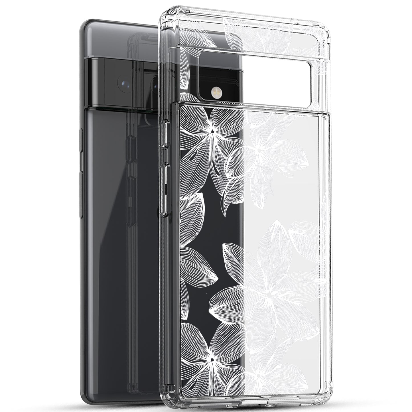 Google Pixel 6 Case, Anti-Scratch Clear Case - White Flower