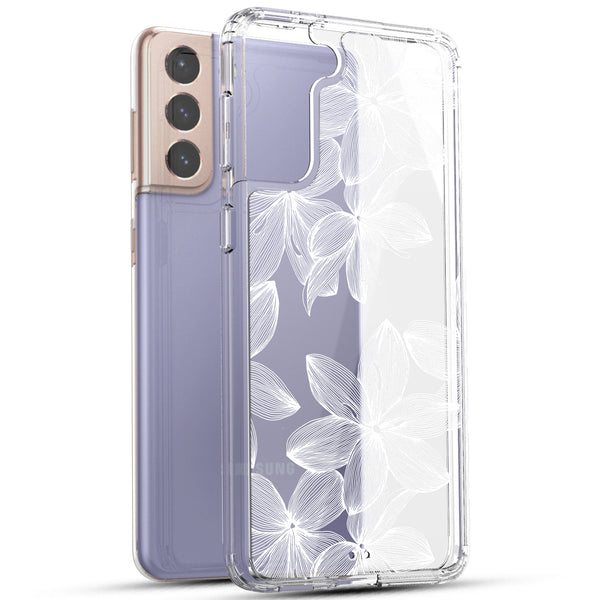 Samsung Galaxy S21+ (5G) Case, Anti-Scratch Clear Case - White Flowers