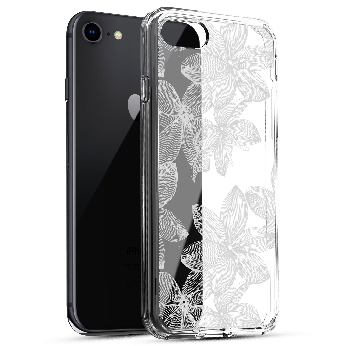 iPhone SE 2022/ SE 2020/ iPhone 8/ iPhone 7 Case, Anti-Scratch Clear Case - White Flower