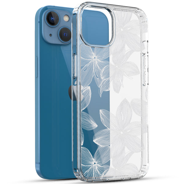 iPhone 13 Case, Anti-Scratch Clear Case - White Flower