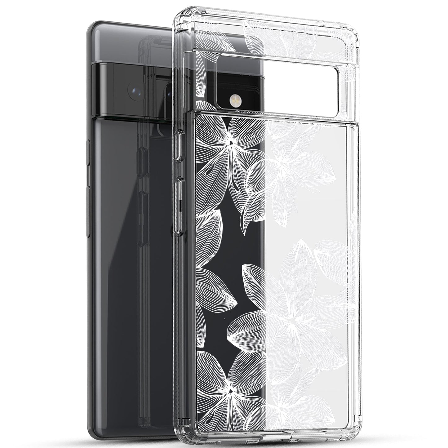 Google Pixel 6 Pro Case, Anti-Scratch Clear Case - White Flower