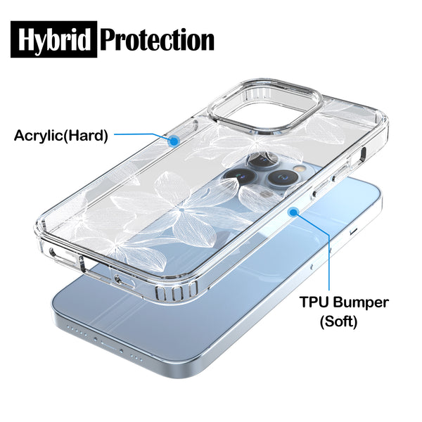 iPhone 13 Pro Case, Anti-Scratch Clear Case - White Flower