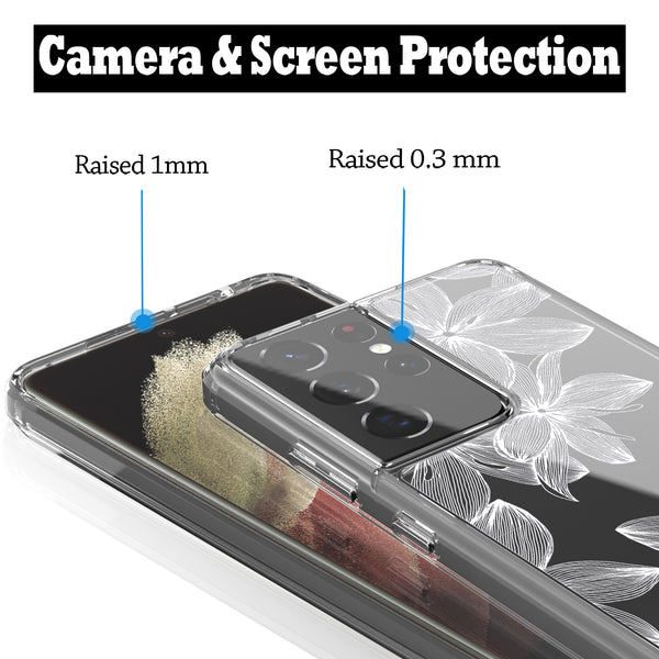 Samsung Galaxy S21 Ultra (5G) Case, Anti-Scratch Clear Case - White Flowers