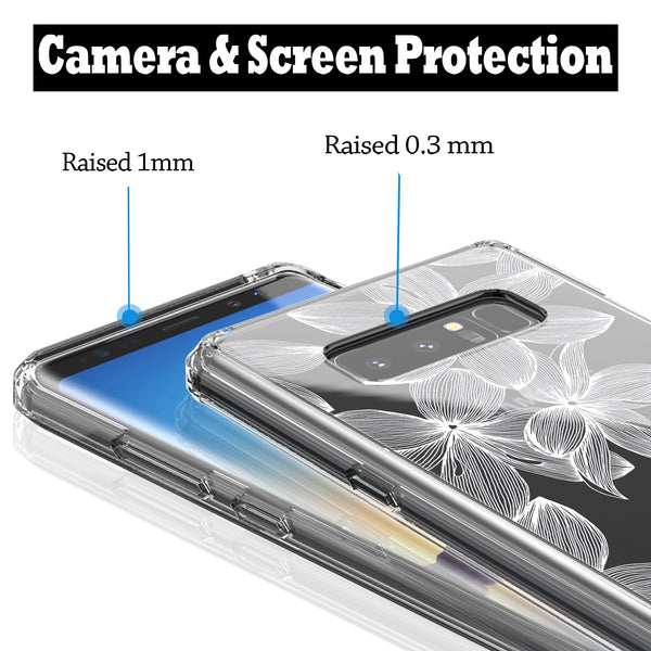 Samsung Galaxy Note 8 Case, Anti-Scratch Clear Case - White Flowers