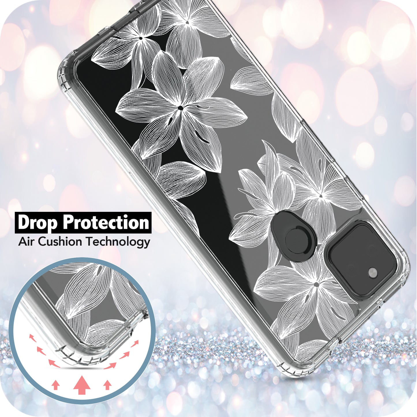 Google Pixel 5A Case, Anti-Scratch Clear Case - White Flowers