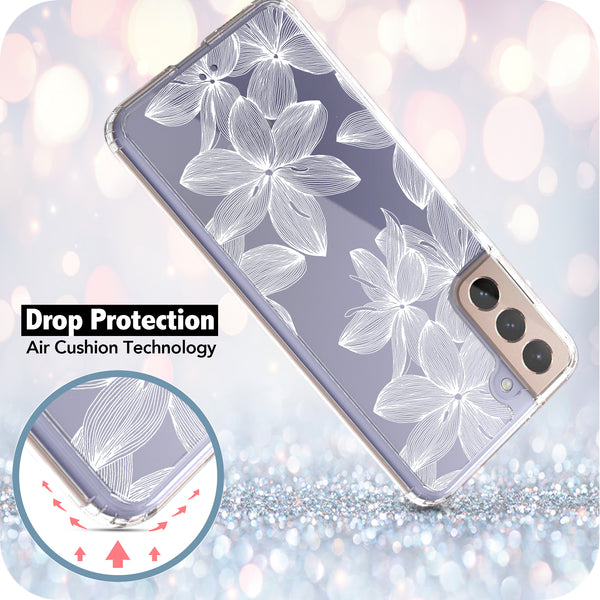 Samsung Galaxy S21+ (5G) Case, Anti-Scratch Clear Case - White Flowers
