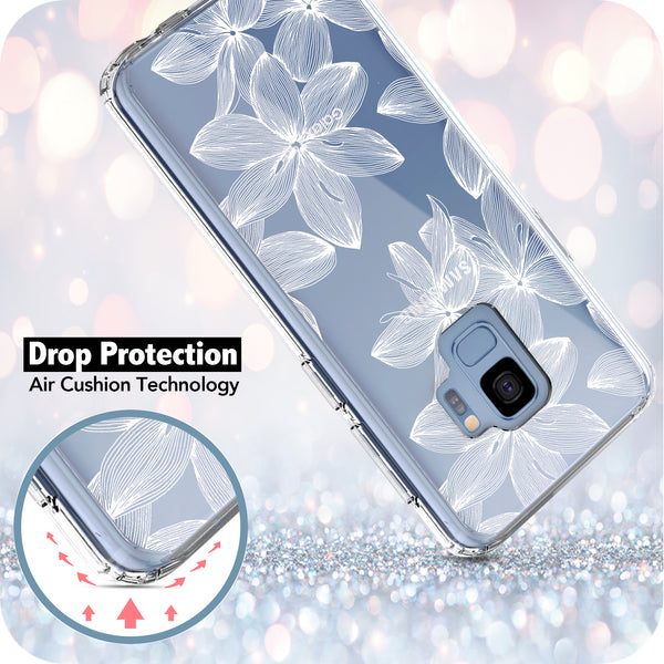 Samsung Galaxy S9 Case, Anti-Scratch Clear Case - White Flowers