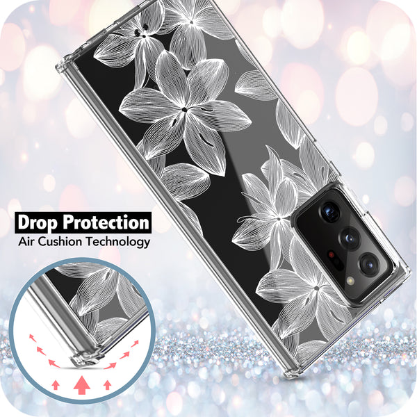Samsung Galaxy Note 20 Ultra Case, Anti-Scratch Clear Case - White Flower