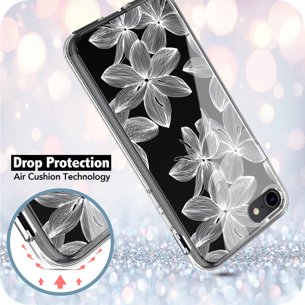 iPhone SE 2020/ iPhone 8/ iPhone 7 Case, Anti-Scratch Clear Case - White Flower