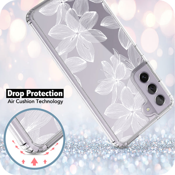 Samsung Galaxy S21 FE Case, Anti-Scratch Clear Case - White Flower