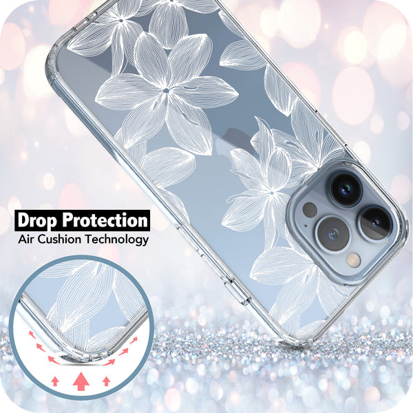 iPhone 13 Pro Max Case, Anti-Scratch Clear Case - White Flower