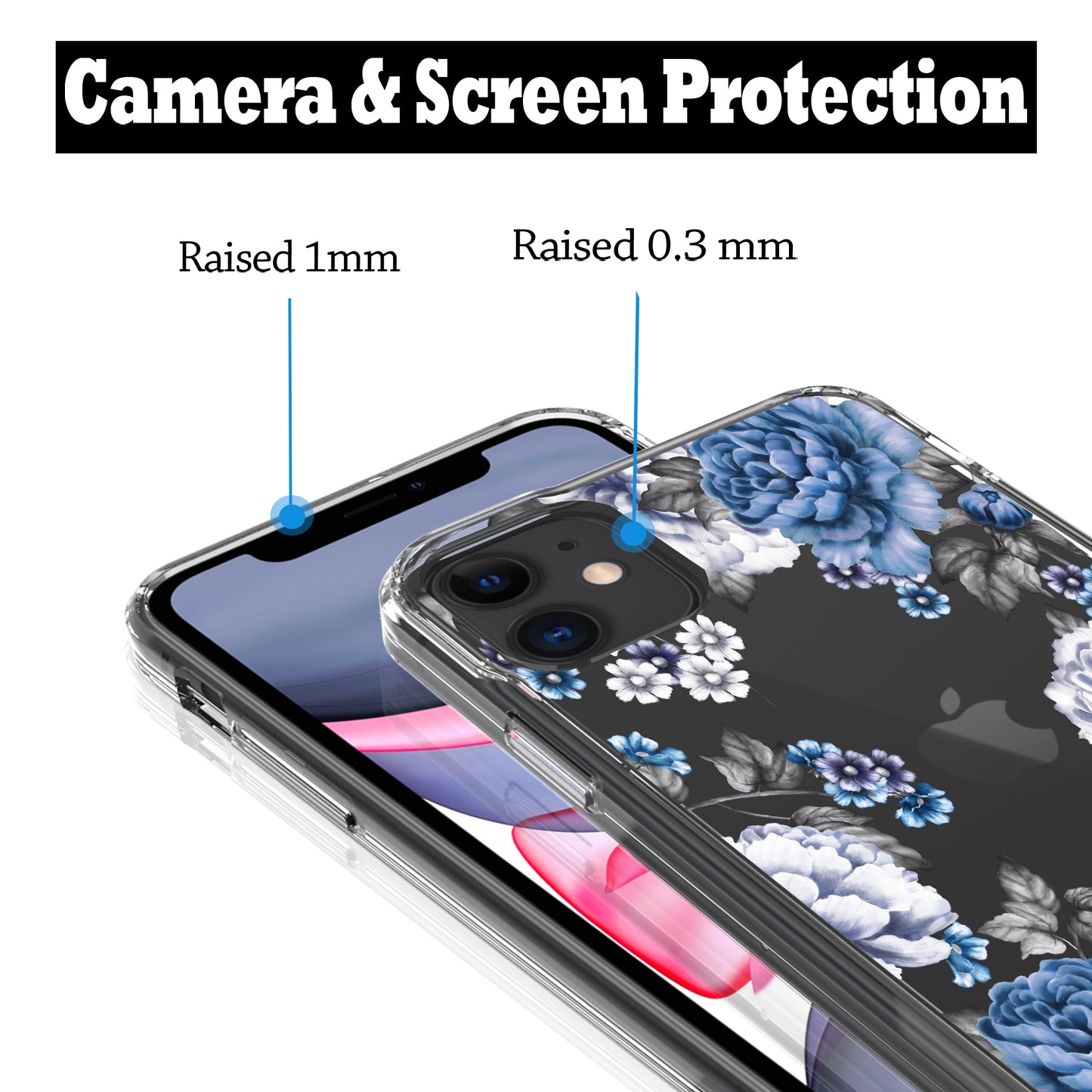 iPhone 11 Case, Anti-Scratch Clear Case - Blue Roses