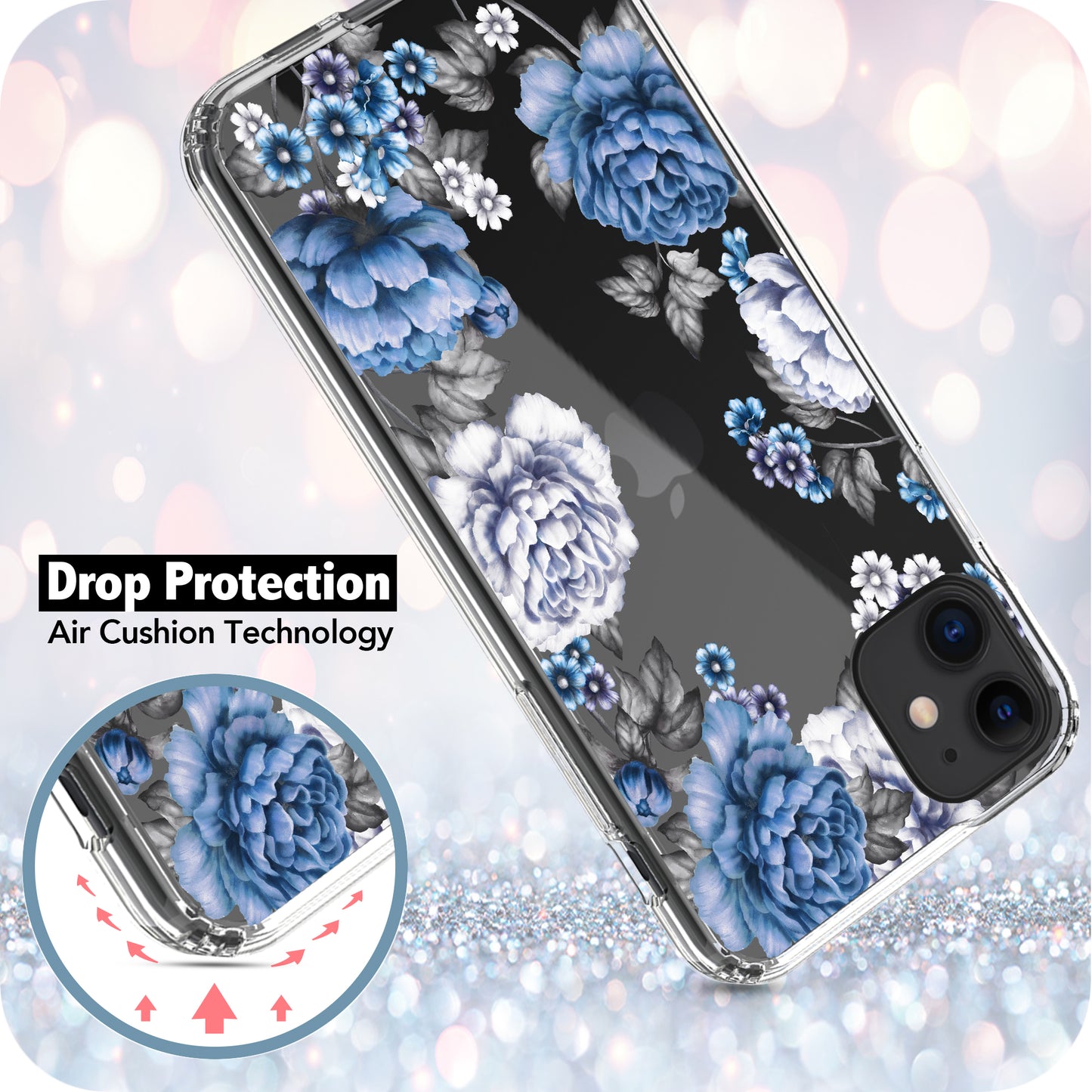 iPhone 11 Case, Anti-Scratch Clear Case - Blue Roses