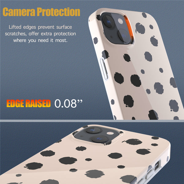 iPhone 13 Case, Ultra Slim Glossy Shockproof Scratch-Proof Case - Vanilla Black Polka Dots
